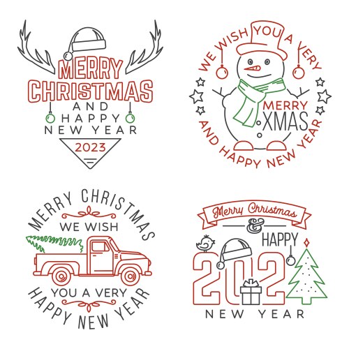 set of merry christmas and happy new year stamp vector image