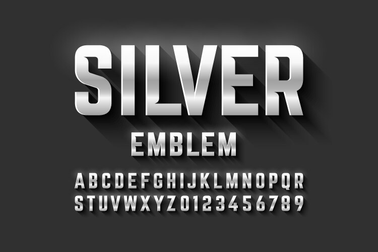 silver emblem style font metallic alphabet vector image