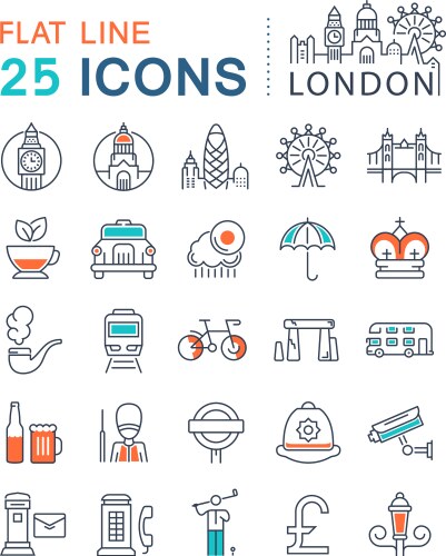 Set flat line icons london and uk vector image