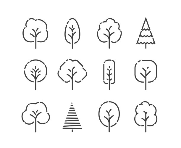 Tree icons set nature concept in linear style vector image