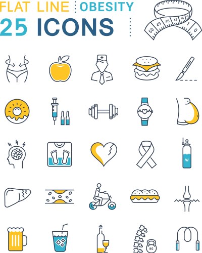 Set flat line icons obesity vector image