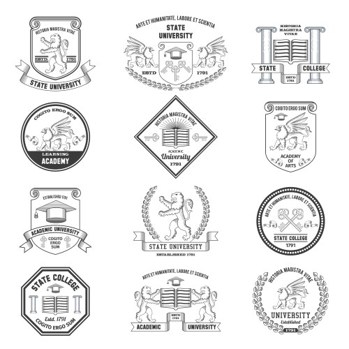 University labels set vector image