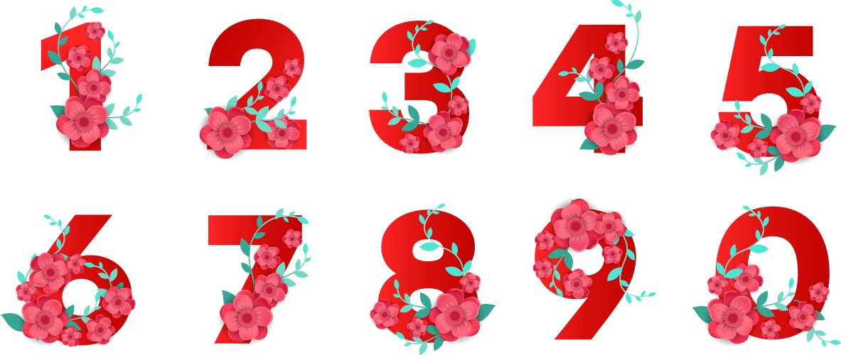 Beautiful floral eco numbers vector image