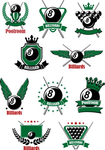 billiards game icons with sport items vector image