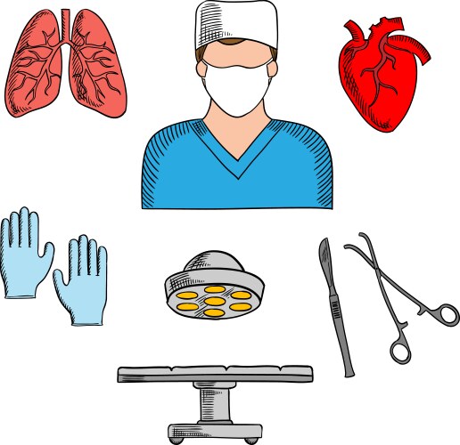 Surgeon profession and medical icons vector image