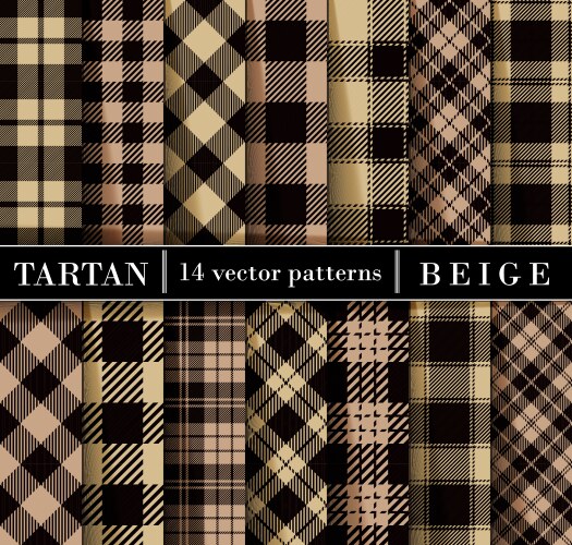 Beige set tartan plaid seamless patterns vector image