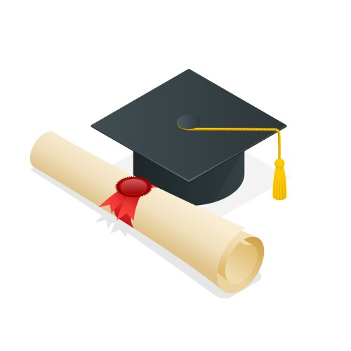 University student cap mortar board and diploma vector image