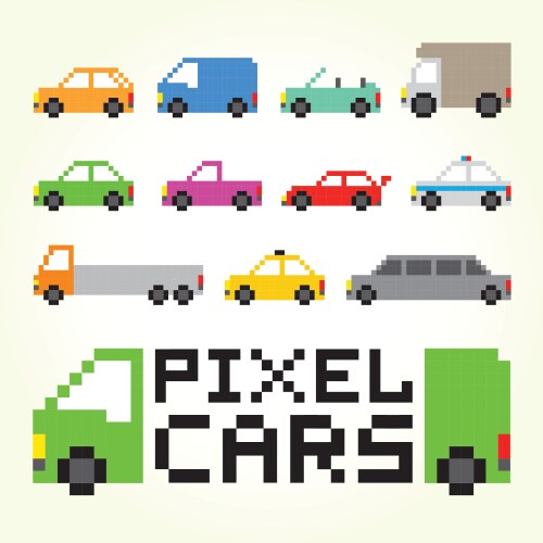 Pixel art cars isolated set vector image