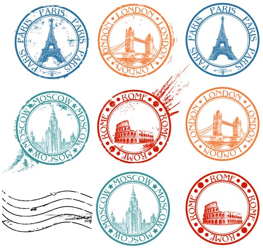 City stamps collection vector image