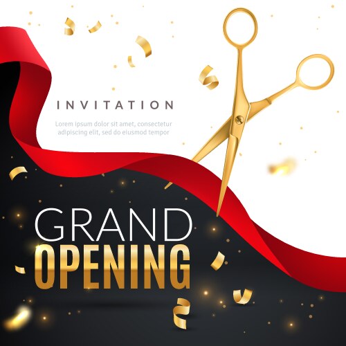 Grand opening golden confetti and scissors vector image