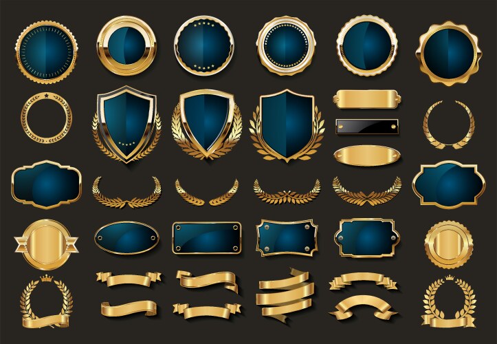 collection of gold and blue badge vector image