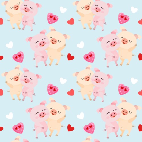 Cute couple pigs with heart shape seamless pattern vector image