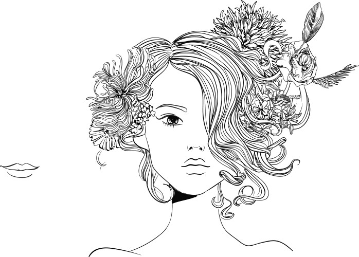 Portrait of young beautiful woman with flowers vector image