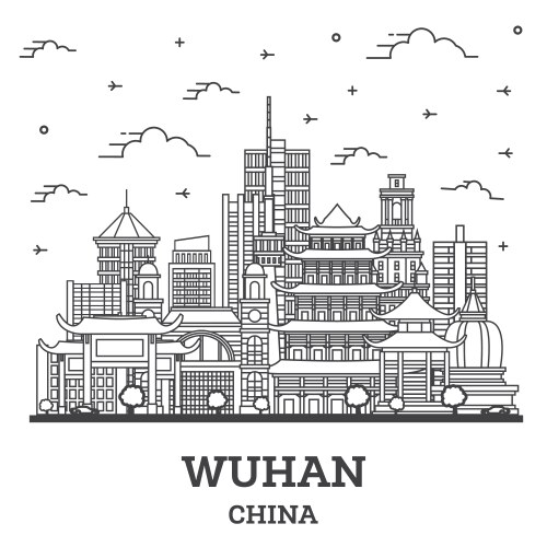 outline wuhan china city skyline with modern vector image