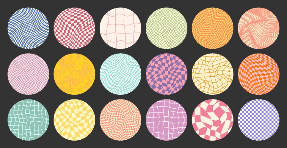 Groovy checkered pattern round colorful tiled vector image