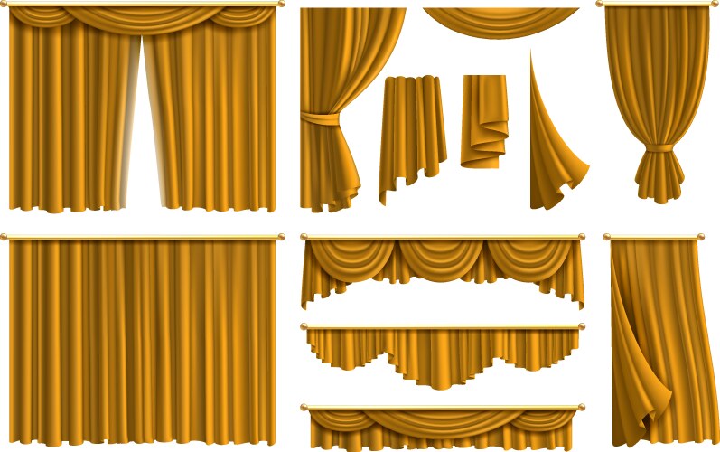 realistic golden curtains luxury fabric silk vector image