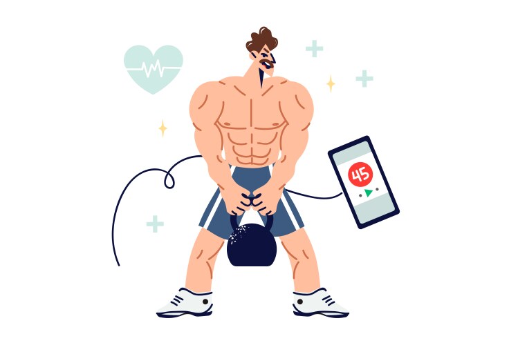 Muscular man is engaged in strength sports vector image