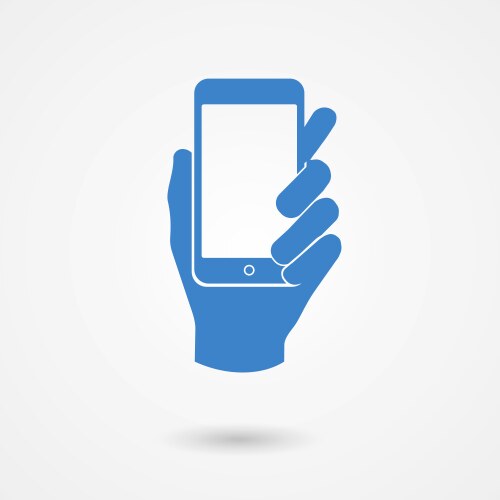 Blue icon with hand holding a smart mobile phone vector image