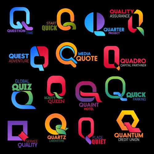 Letter q abstract icons company and brand names vector image