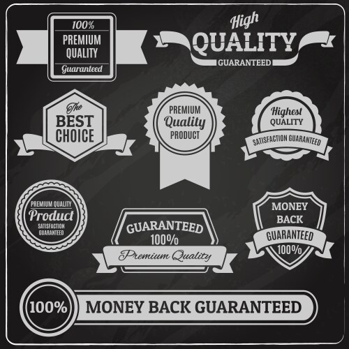 Quality labels chalkboard vector image