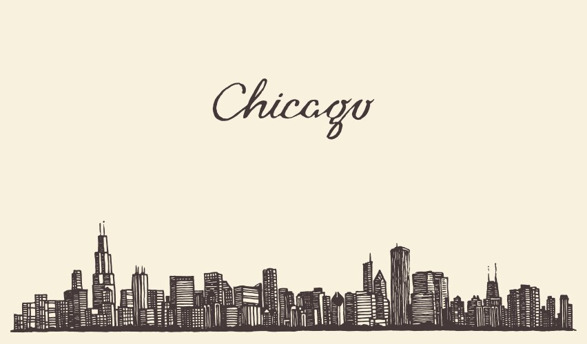 chicago skyline city engraving vector image