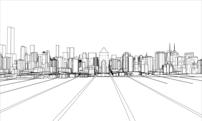 Outline city concept wire-frame style vector image