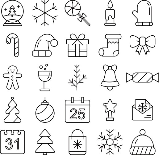 new year icons christmas party elements vector image