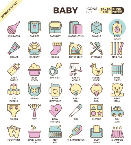 Baby outline icons vector image