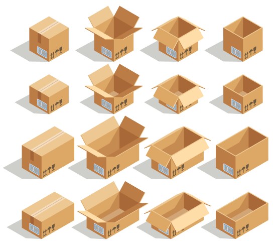 Isometric cardboard boxes vector image