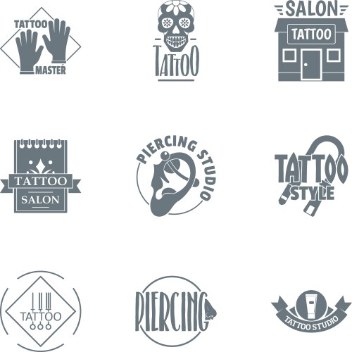 Tattooing logo set simple style vector image