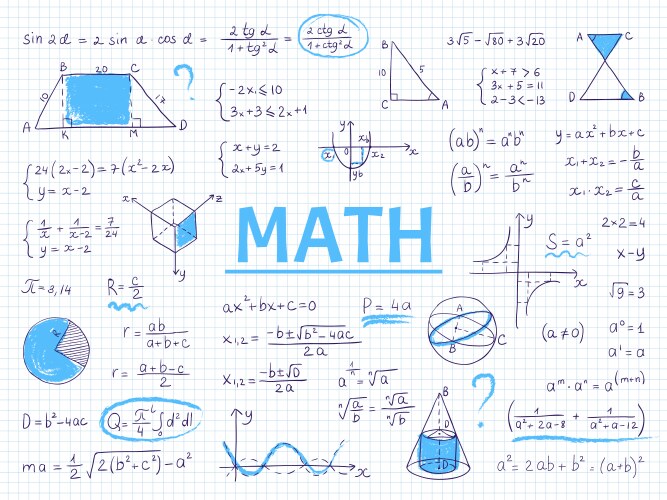 Doodle math algebra and geometry school equation vector image