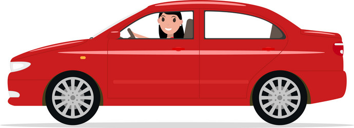 cartoon girl sitting in a car behind wheel vector image