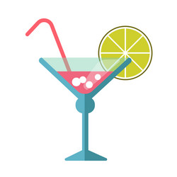 pink cocktail in martini glass with straw and lime vector image