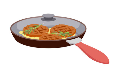 meat steak in pan cooked hot round pieces of beef vector image