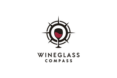 global travel compass points wine glass bar logo vector image