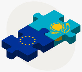 european union and kazakhstan flags in puzzle vector image