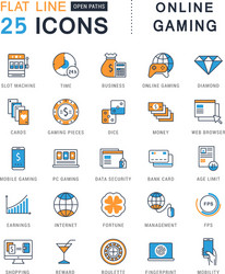 set flat line icons online gaming vector image