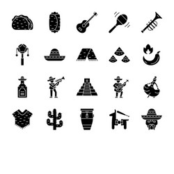 mexican culture glyph icons set vector image