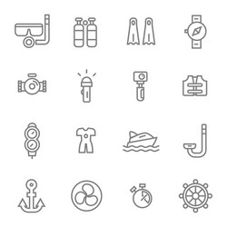 diving simple line icons set vector image