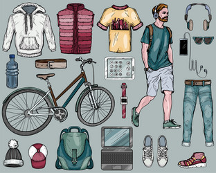 hipster and men s accessories set vector image