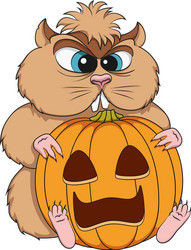 angry hamster sits with a pumpkin vector image