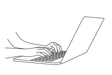 hand drawing woman hands typing in a laptop vector image