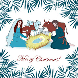 nativity scene with saint family and animals vector image