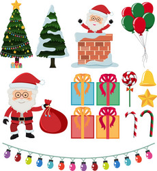 santa and christmas elements on white background vector image