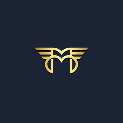 m initial shape wing gold logo vector image