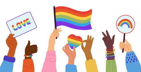 lgbtq banner gay community hands hold flag vector image