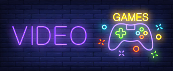 video games neon text with controller vector image