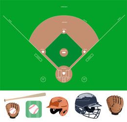 baseball field and stuff icons set vector image