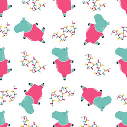 seamless pattern with cute dancing hippo vector image