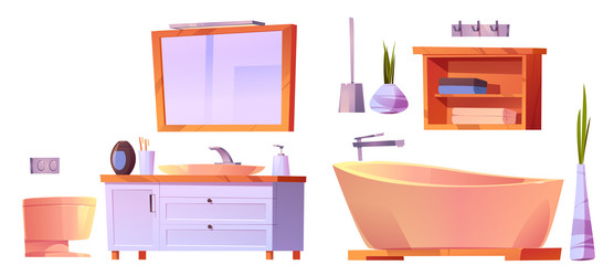 bathroom interior set with bath sink toilet bowl vector image